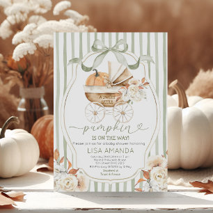 Invitation Citrouille Sage Green Poudre Baby shower Floral