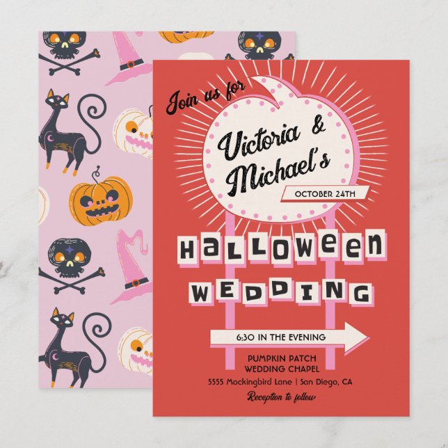 Invitation Citrouille signe Mod Halloween Mariage (Devant / Derrière)