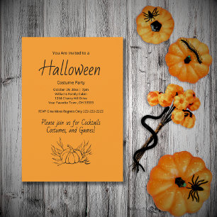 Invitation Citrouille simple Orange Halloween Costume Party