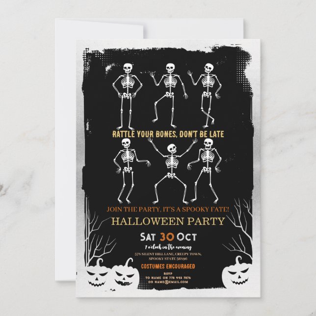 Invitation Citrouille Skeleton Halloween Bones Party (Devant)