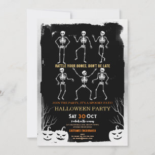 Invitation Citrouille Skeleton Halloween Bones Party
