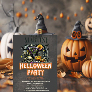 Invitation Citrouille Skeleton Skull Martini Scandale Hallowe