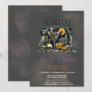 Invitation Citrouille Squelette Crâne Martini Halloween sombr