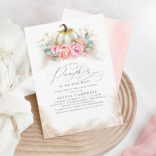 Invitation Citrouille sur le chemin - Fille Baby shower rose