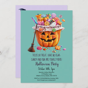 Invitation Citrouille Sweets sorcière Broom Halloween fête