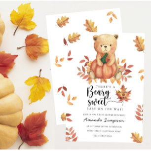 Invitation Citrouille Teddy Bear Baby shower d'automne