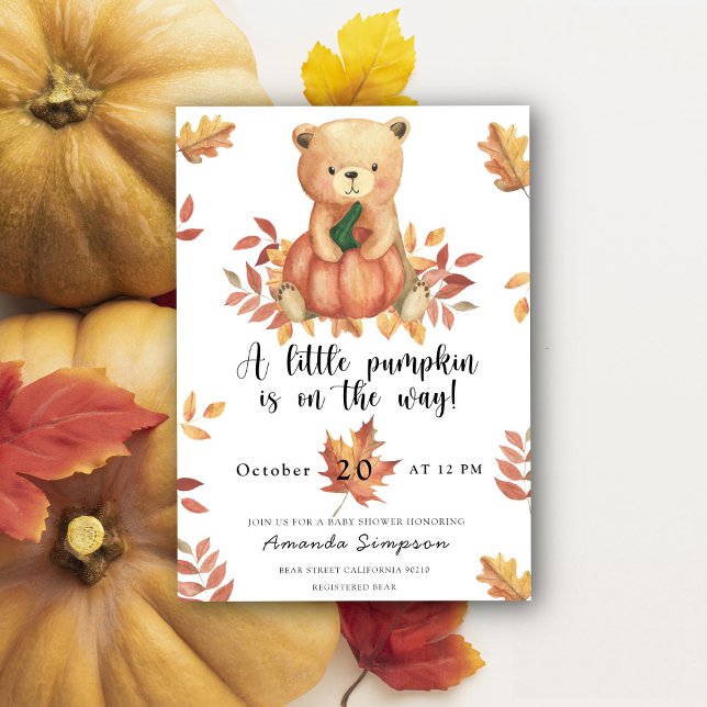 Invitation Citrouille Teddy Bear Baby shower d'automne (Créateur téléchargé)