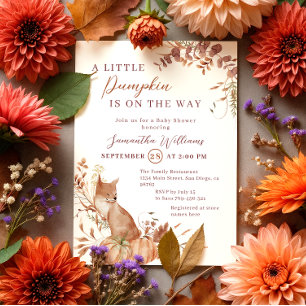 Invitation Citrouille Terracotta Bébé Renard Automne Fantaisi