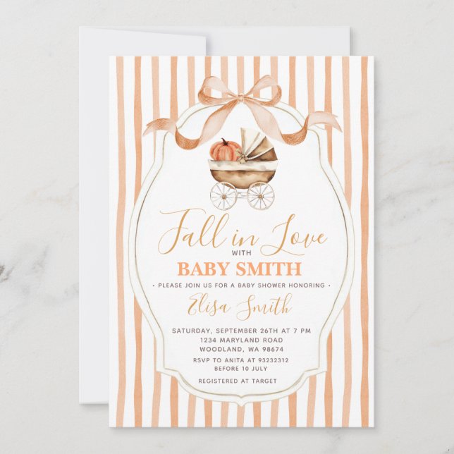 Invitation Citrouille Tombe Dans L'Amour Genre Baby shower Ne (Devant)