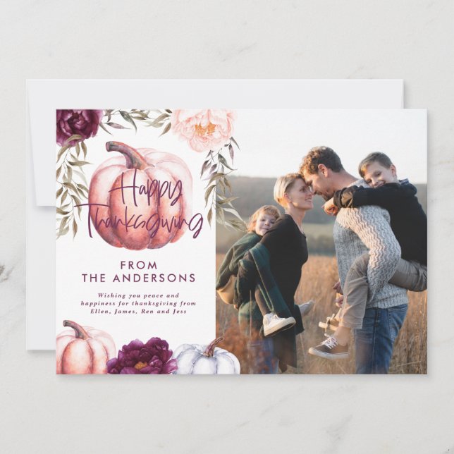 Invitation citrouille tomber violet remerciement photo (Devant)