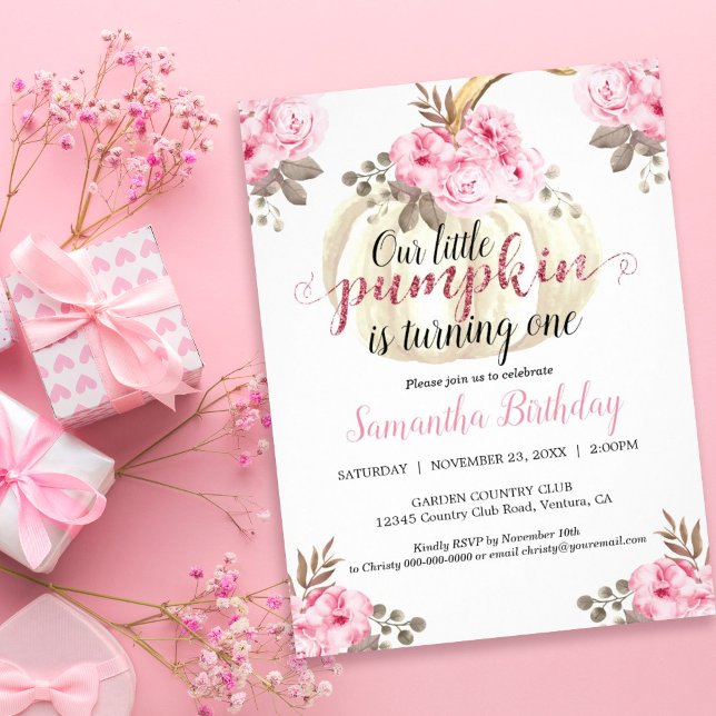 Invitation Citrouille Tournage d'une aquarelle Floral (Our little pumpkin is turning one so celebrate with this fall-inspired floral baby shower invitation)