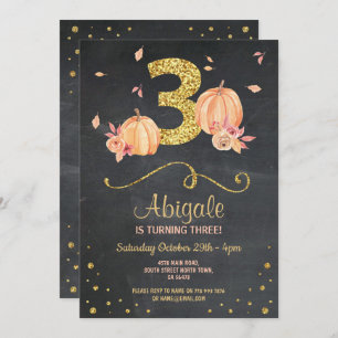 Invitation Citrouille TROIS Anniversaire 3e Chalk Gold Invita