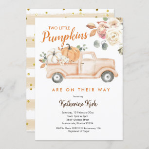 Invitation Citrouille Truck Twins Floral Baby shower Invitati