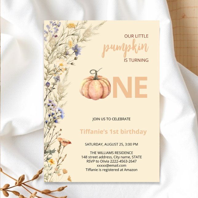 Invitation Citrouille un automne premier anniversaire invitat (Little Pumpkin Baby Shower Invitation – Fall Autumn Gender Neutral Invite)