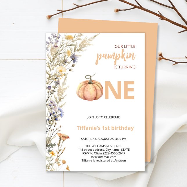 Invitation Citrouille un automne premier anniversaire invitat (Little Pumpkin Baby Shower Invitation – Fall Autumn Gender Neutral Invite)