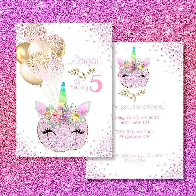 Invitation Citrouille Unicorn Girl 5e anniversaire (Créateur téléchargé)