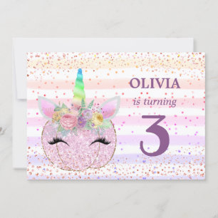 Invitation Citrouille Unicorn Girls 3e anniversaire