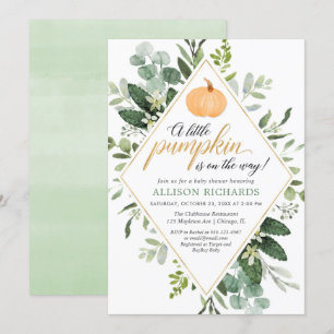 Invitation Citrouille vert eucalyptus tomber neutre genre