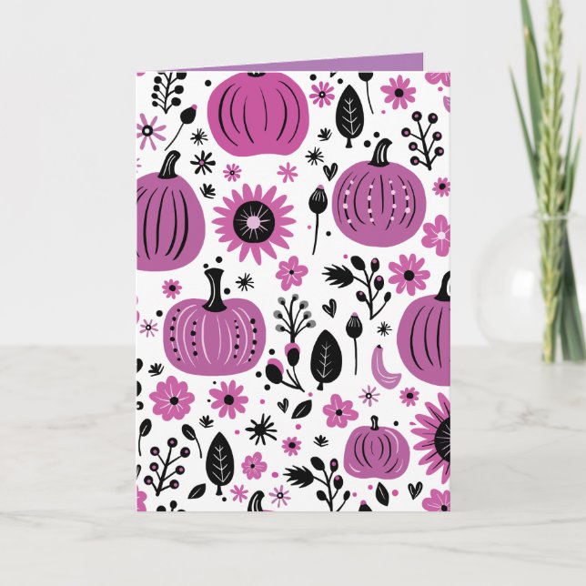 Invitation Citrouille violette de Thanksgiving et fleur d'aut (Devant)