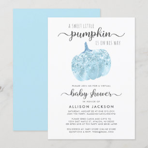 Invitation Citrouille virtuel Parties scintillant bleue Baby 