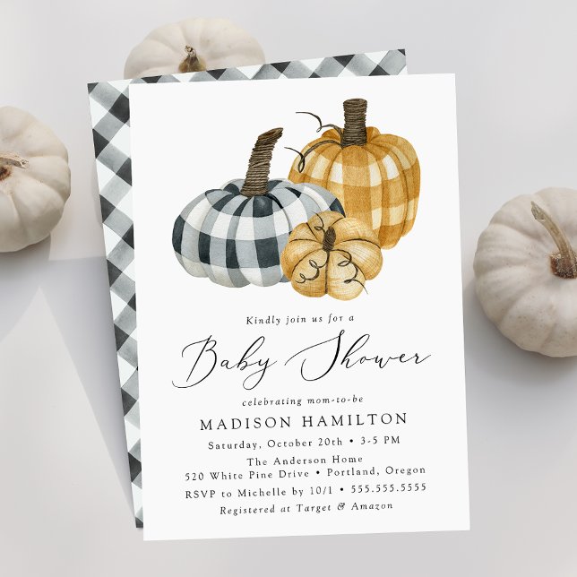 Invitation Citrouilles à Carreaux Ruraux Baby Shower (Créateur téléchargé)