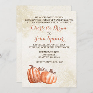 Invitation citrouilles aquarelle automne moisson mariage invi
