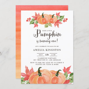 Invitation Citrouilles aquarelle   Premier anniversaire d'aut