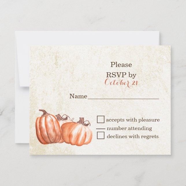 Invitation citrouilles aquarelle récolte automne mariage cart (Devant)