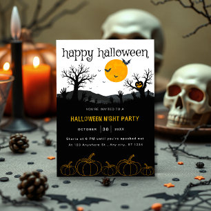 Invitation Citrouilles Arbres Sombres Orange Noir Fête Hallow