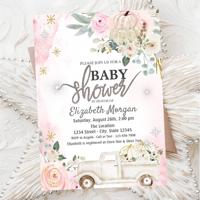 Invitation Citrouilles Blanches Camion Fleurs Baby Shower (Créateur téléchargé)