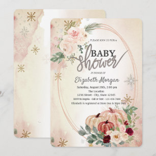 Invitation Citrouilles Bohème Roses Baby Shower