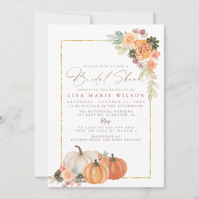 Invitation Citrouilles de Cactus Orange Rustique Shower de Ma (Devant)