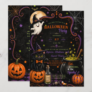 Invitation Citrouilles de Kitten noir fantôme fantaisiste Hal