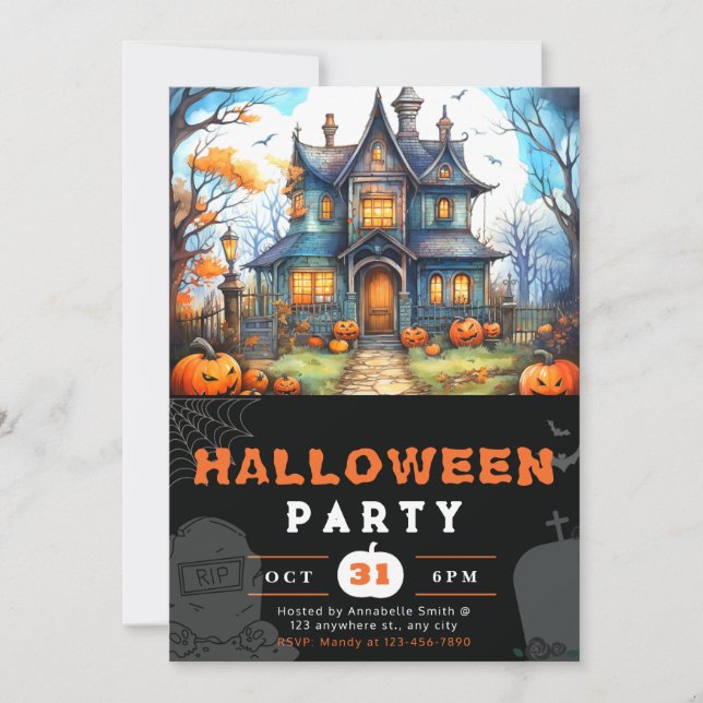 Invitation Citrouilles de Maison de Campagne Halloween Noir (Devant)