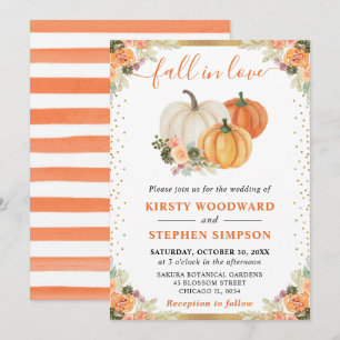 Invitation Citrouilles de mariage automnal florales orange et