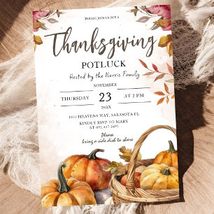 Invitation Citrouilles de potluck de Thanksgiving Rustique d'