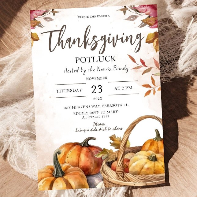 Invitation Citrouilles de potluck de Thanksgiving Rustique d' (Créateur téléchargé)
