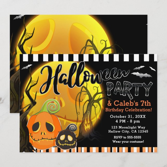 Invitation Citrouilles d'Halloween Fête de Costume au Clair d (Devant / Derrière)