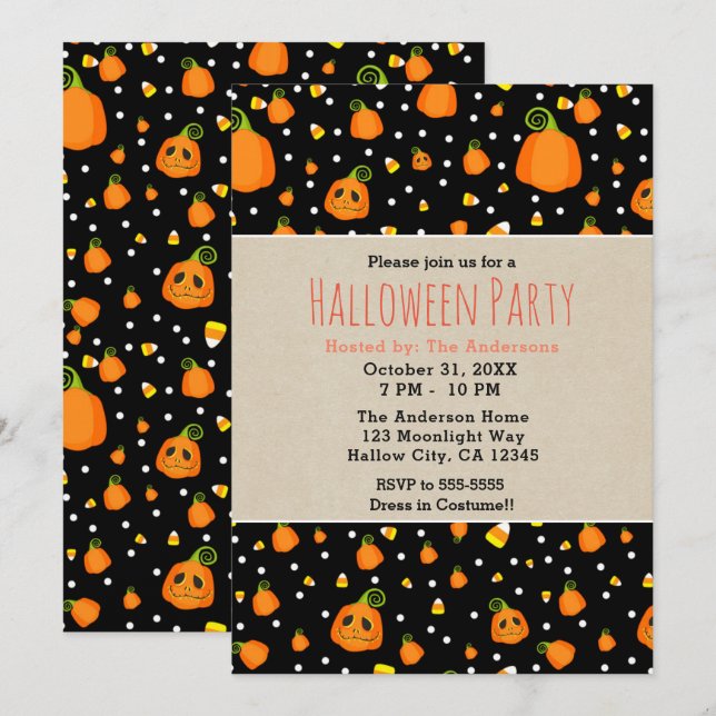 Invitation Citrouilles d'Halloween Fête Fantaisiste (Devant / Derrière)