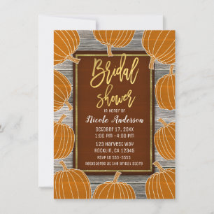 Invitation Citrouilles en bois rustique feuille d'or automnal