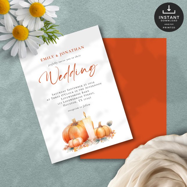 Invitation Citrouilles en terre cuite bougies Mariage de auto (Front and back view)