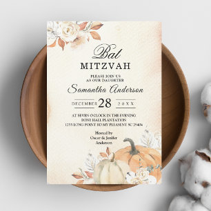 Invitation Citrouilles et fleurs orange d'automne rustiques
