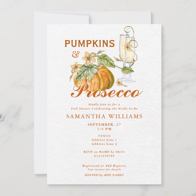 Invitation Citrouilles et Prosecco Élégante Fête de Mariage d (Devant)