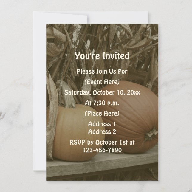 Invitation Citrouilles Et Tiges De Maïs Fête D'Automne (Devant)