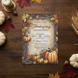 Invitation Citrouilles feuille Vintage Thanksgiving