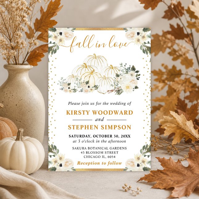 Invitation Citrouilles Fleurales Blanches et Dorées Mariage d (Créateur téléchargé)