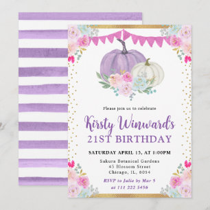 Invitation Citrouilles Fleuries Blanches Violettes Anniversai