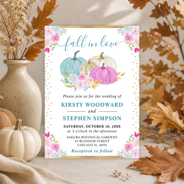 Invitation Citrouilles Fleuries Bleues et Violettes Mariage d (Créateur téléchargé)