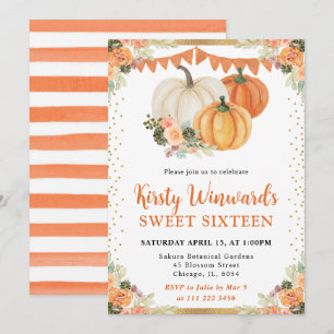 Invitation Citrouilles fleuries orange et blanc Douceur d'aut