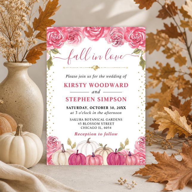 Invitation Citrouilles fleuries rose et blanc Mariage d'autom (Créateur téléchargé)